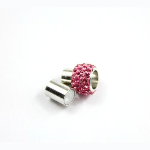 Magnetic Clasps, Oval, Glue-In, With Pink Rhinestones, Silver Plated, Alloy, 17x11mm - BEADED CREATIONS