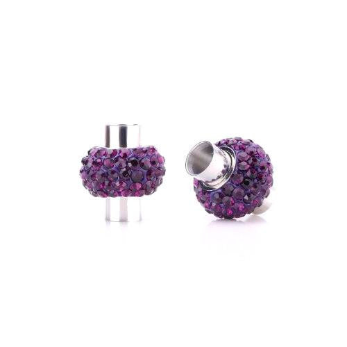 Magnetic Clasps, Oval, Glue-In, With Purple Rhinestones, Silver Plated, Alloy, 17x11mm - BEADED CREATIONS