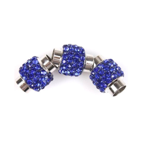 Magnetic Clasps, Oval, Glue-In, With Royal Blue Rhinestones, Silver Plated, Alloy, 17x11mm - BEADED CREATIONS