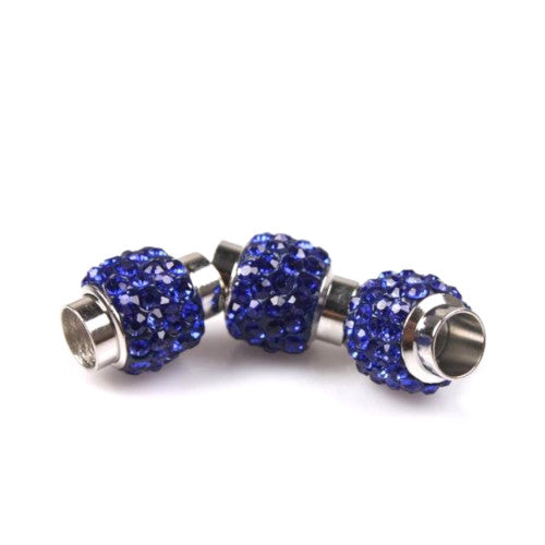 Magnetic Clasps, Oval, Glue-In, With Royal Blue Rhinestones, Silver Plated, Alloy, 17x11mm - BEADED CREATIONS