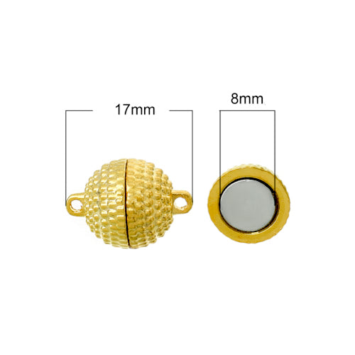 Magnetic Clasps, Round, Textured, Gold Plated, Alloy, 17x12mm - BEADED CREATIONS