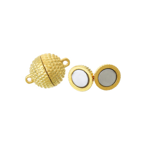 Magnetic Clasps, Round, Textured, Gold Plated, Alloy, 17x12mm - BEADED CREATIONS