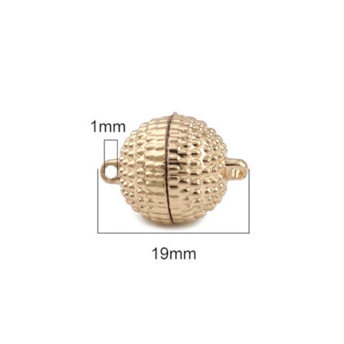 Magnetic Clasps, Round, Textured, Light Gold Plated, Alloy, 19x14mm - BEADED CREATIONS