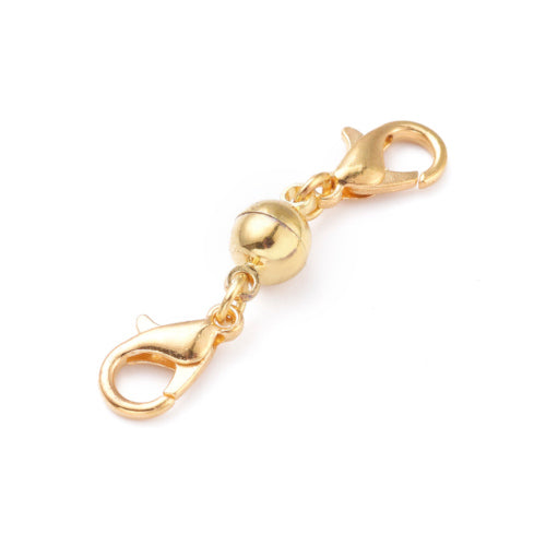 Magnetic Clasps, Round, With Lobster Claw Clasps, Gold Plated, Brass, 36x7.5x6mm - BEADED CREATIONS