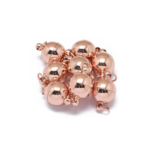 Magnetic Clasps, Round, With Soldered Jump Rings, Rose Gold Plated, Brass, 15.5x10mm - BEADED CREATIONS