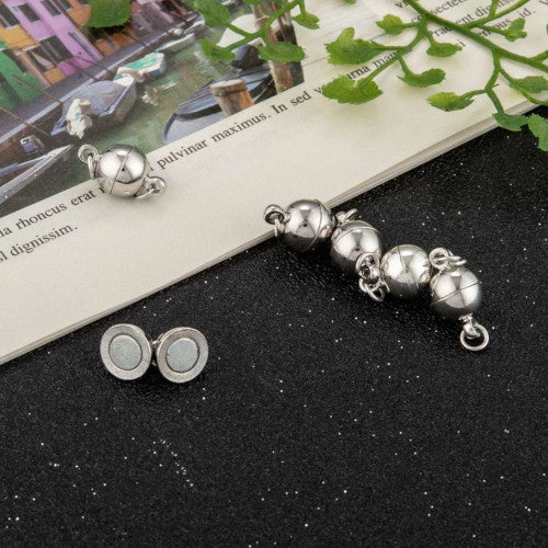 Magnetic Clasps, Round, With Soldered Jump Rings, Silver Tone Plated, Brass, 14x8mm - BEADED CREATIONS