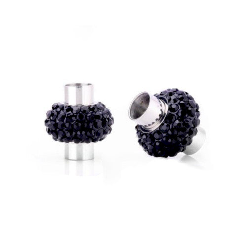 Magnetic Clasps, Glue-In, Black, Crystals, Silver Plated, 17mm - BEADED CREATIONS