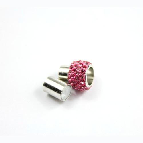 Magnetic Clasps, Glue-In, Pink, Crystals, Silver Plated, 17mm - BEADED CREATIONS