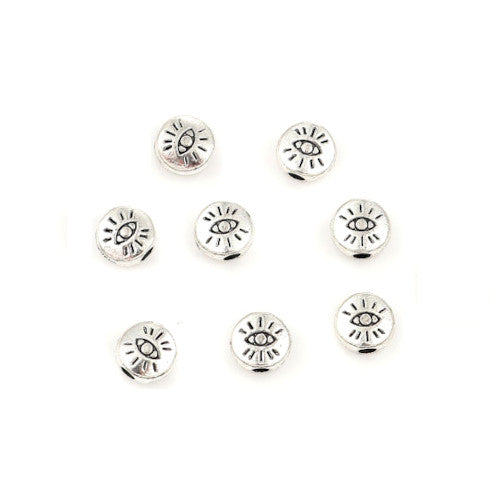 Metal Beads, Evil Eye, Round, Double-Sided, Antique Silver, Alloy, 6mm - BEADED CREATIONS