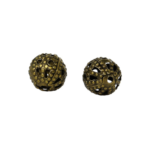 Metal Beads, Round, Ornate, Filigree, Antique Bronze, Iron, 6mm - BEADED CREATIONS