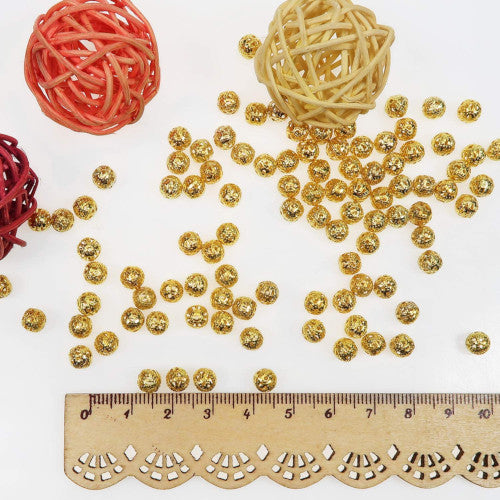 Metal Beads, Round, Ornate, Filigree, Gold Plated, Iron, 6mm - BEADED CREATIONS