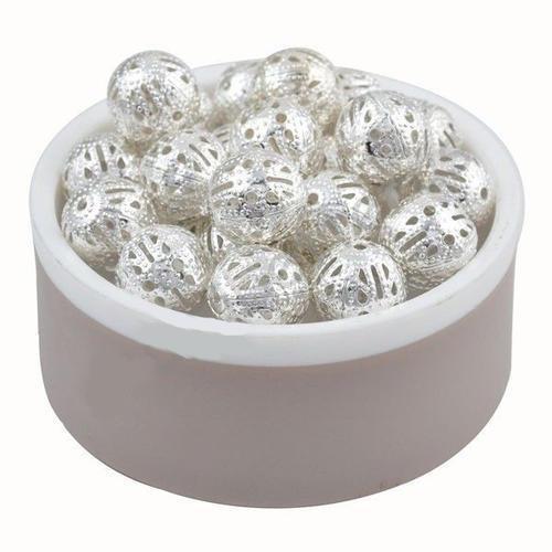 Metal Beads, Round, Ornate, Filigree, Silver Plated, Iron, 12mm - BEADED CREATIONS