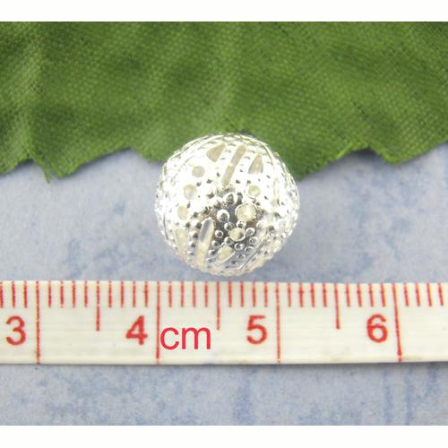 Metal Beads, Round, Ornate, Filigree, Silver Plated, Iron, 12mm - BEADED CREATIONS