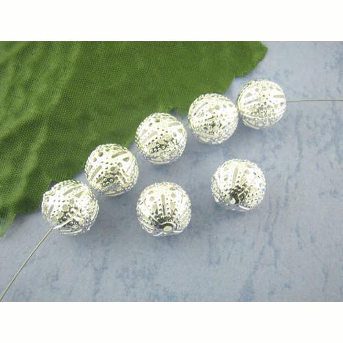 Metal Beads, Round, Ornate, Filigree, Silver Plated, Iron, 12mm - BEADED CREATIONS