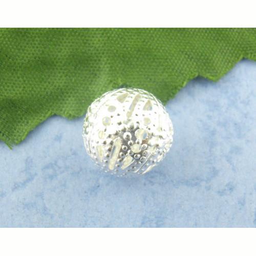 Metal Beads, Round, Ornate, Filigree, Silver Plated, Iron, 12mm - BEADED CREATIONS