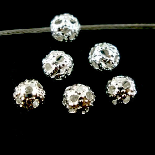 Metal Beads, Round, Ornate, Filigree, Silver Plated, Iron, 4mm - BEADED CREATIONS