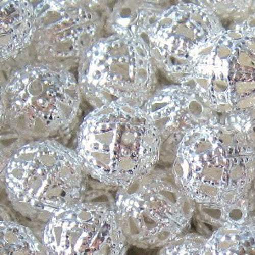 Metal Beads, Round, Ornate, Filigree, Silver Plated, Iron, 6mm - BEADED CREATIONS