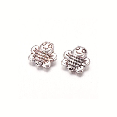 Metal Beads, Tibetan Style, Double-Sided, Bees, Antique Silver, Alloy, 9mm - BEADED CREATIONS