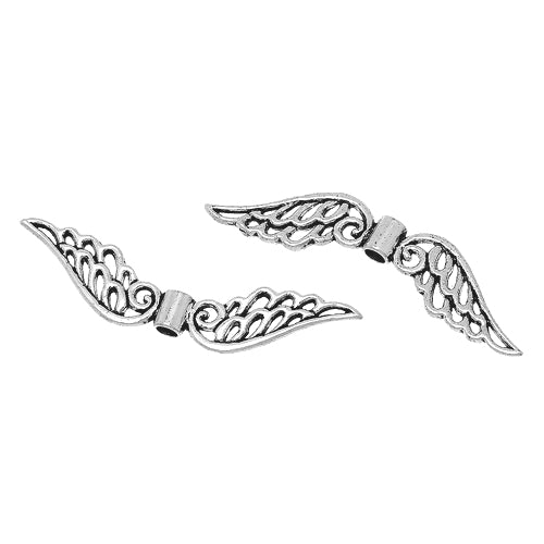 Metal Beads, Tibetan Style, Double-Sided, Cut-Out, Angel Wings, Antique Silver, Alloy, 52mm - BEADED CREATIONS