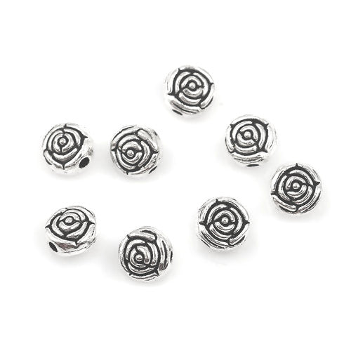 Metal Beads, Tibetan Style, Flower, Antique Silver, Alloy, 7mm - BEADED CREATIONS