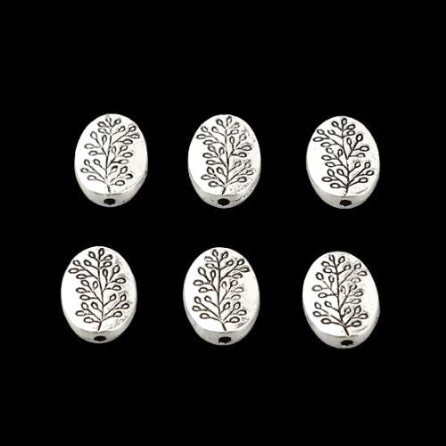 Metal Beads, Tibetan Style, Oval, Leaf Design, Antique Silver, Alloy, 10mm - BEADED CREATIONS