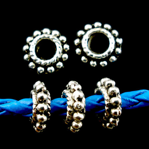 Metal Spacer Beads, Tibetan Style, Beaded, Rondelle, Antique Silver, Alloy, 8mm - BEADED CREATIONS