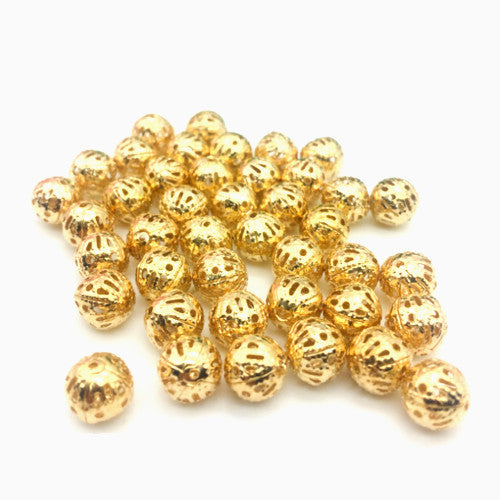 Metal Beads, Round, Ornate, Filigree, Gold Plated, Iron, 4mm - BEADED CREATIONS