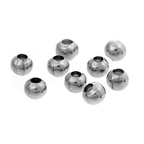 Metal Spacer Beads, Seamed, Round, Smooth, Silver Tone, Brass, 3mm - BEADED CREATIONS