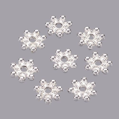 Metal Spacer Beads, Tibetan Style, Daisy, Silver Plated, Alloy, 8mm - BEADED CREATIONS