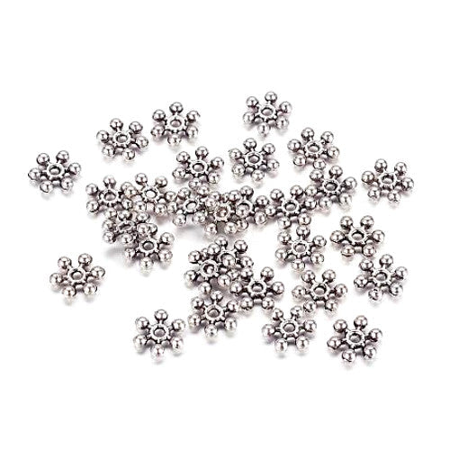 Metal Spacer Beads, Tibetan Style, Snowflake, Antique Silver, Alloy, 8mm - BEADED CREATIONS