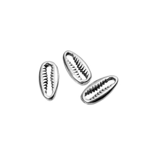 Metal Beads, Cowrie Shell, Silver Plated, Alloy, 12mm - BEADED CREATIONS
