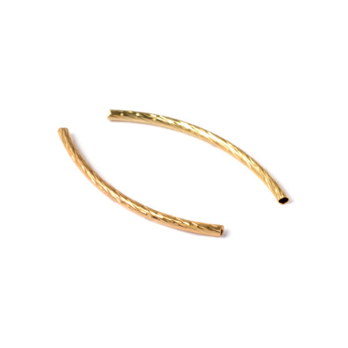 Metal Beads, Curved, Tube, Textured, Gold Plated, Brass, 35mm - BEADED CREATIONS