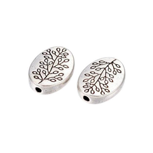 Metal Beads, Oval, Leaf Design, Antique Silver, Alloy, 10mm - BEADED CREATIONS