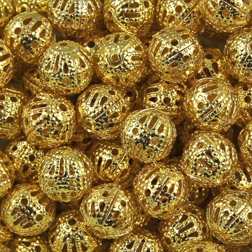 Metal Beads, Round, Ornate, Filigree, Gold Plated, Iron, 8mm - BEADED CREATIONS