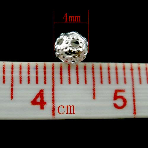 Metal Beads, Round, Ornate, Filigree, Silver Plated, Iron, 4mm - BEADED CREATIONS