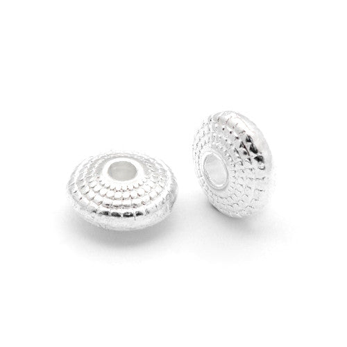 Metal Spacer Beads, Rondelle, Textured, Silver Plated, Alloy, 8mm - BEADED CREATIONS