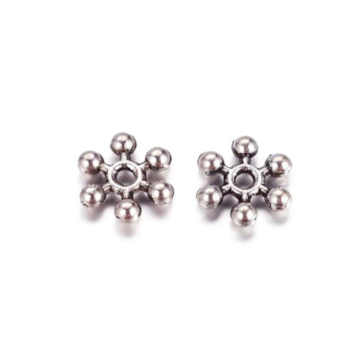 Metal Spacer Beads, Snowflake, Antique Silver, Alloy, 8mm - BEADED CREATIONS