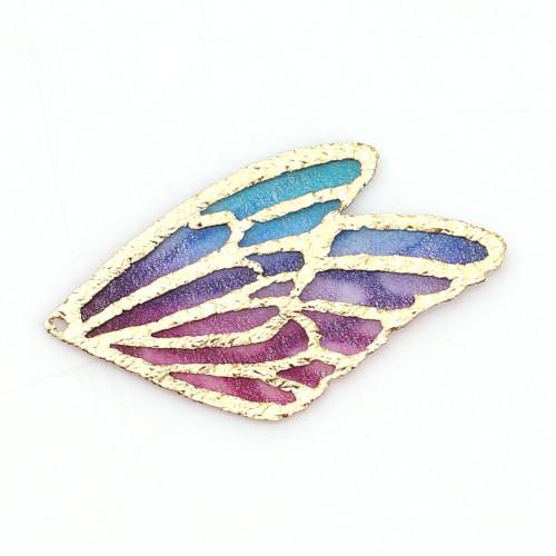 Pendants, Double Butterfly Wing, Multicolored, Gradient, Fabric, 30mm - BEADED CREATIONS