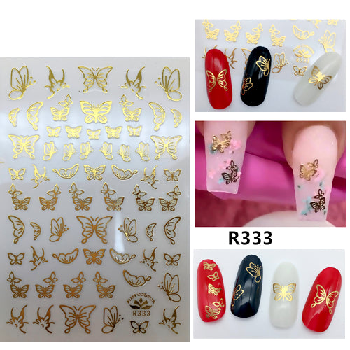 Nail Art, Butterfly, 3D, Gold, Nail Art Decoration, Stickers, 333 - BEADED CREATIONS