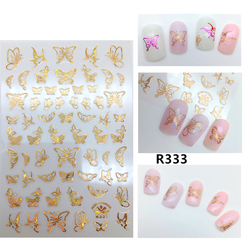 Nail Art, Butterfly, 3D, Golden, Nail Art Decoration, Stickers, 333 - BEADED CREATIONS
