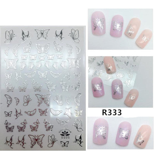 Nail Art, Butterfly, 3D, Silver, Nail Art Decoration, Stickers, 333 - BEADED CREATIONS