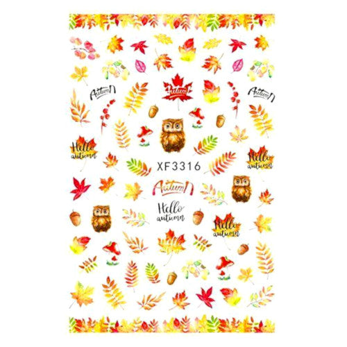 Nail Art, Nail Stickers, Owl, Leaves, Words, Autumn, XF3316 - BEADED CREATIONS