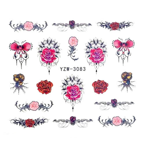 Nail Art, Sliders, Water Transfer, Decals, Roses, Bows, Pink, 3083 - BEADED CREATIONS