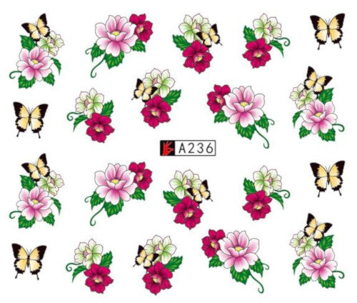 Nail Art, Water Transfer, Decals, Butterflies, Flowers, Nail Art Sliders, Multicolored - BEADED CREATIONS