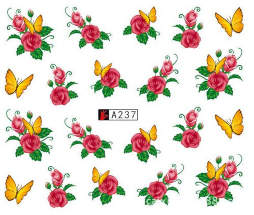 Nail Art, Water Transfer, Decals, Butterflies, Flowers, Nail Art Sliders, Multicolored. GN237 - BEADED CREATIONS