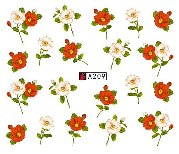 Nail Art, Water Transfer, Decals, Flower, Nail Art Sliders, Yellow, Red. GN209 - BEADED CREATIONS