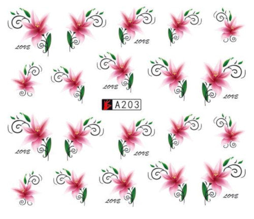 Nail Art, Water Transfer, Decals, Flowers, Love, Nail Art Sliders, Pink. GN203 - BEADED CREATIONS