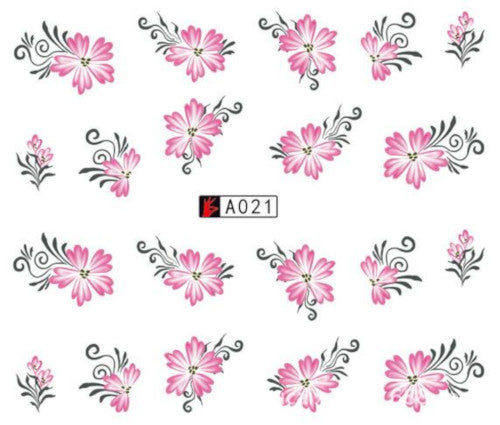 Nail Art, Water Transfer, Decals, Flowers, Nail Art Sliders, Pink. GN021 - BEADED CREATIONS