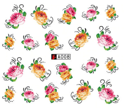 Nail Art, Water Transfer, Decals, Flowers, Nail Art Sliders, Pink, Orange. GN008 - BEADED CREATIONS
