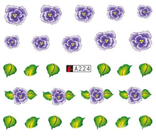 Nail Art, Water Transfer, Decals, Flowers, Nail Art Sliders, Purple. GN224 - BEADED CREATIONS